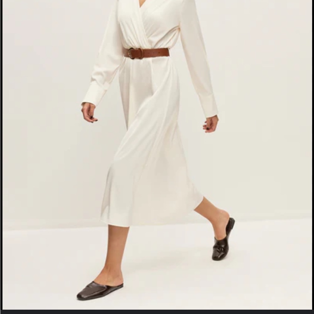 Zara Off-White Midi Dress with Chestnut Belt